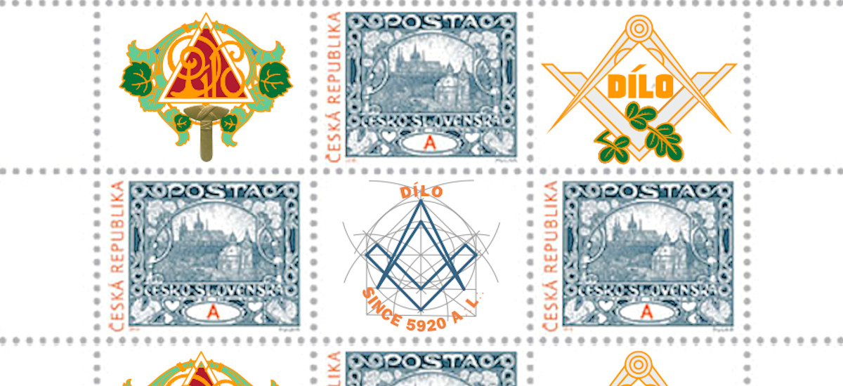 Známky vydané ke sto letům Lóže Dílo